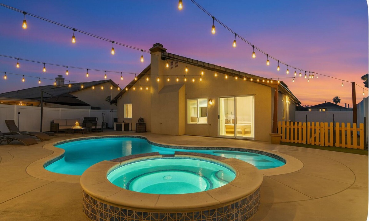 Hemet House | Hemet Haven, Pool, Hot Tub, Backyard, Arcades, Game Room, BBQ Grill and Fire Pit