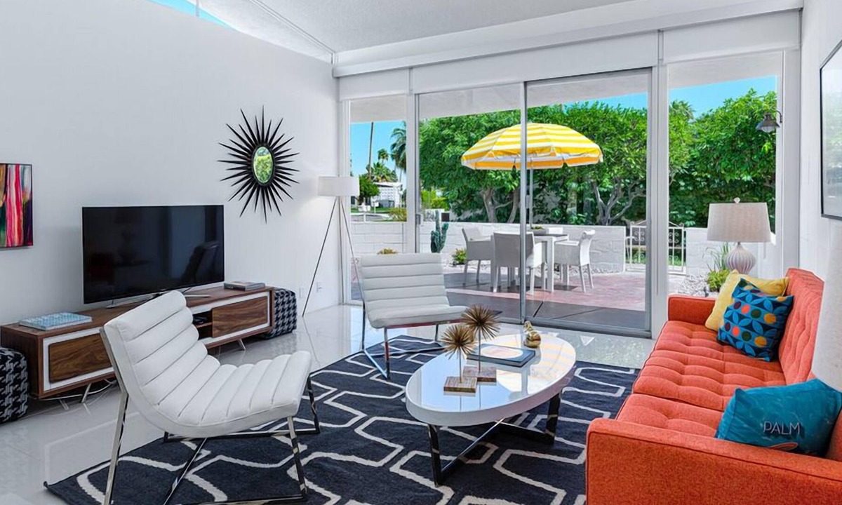 Canyon View Estates Condo | Pretty in Pink! Midcentury! One Level! Private Patio! 2 King Beds! Pool! Spa!