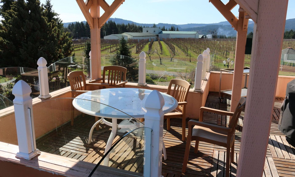 Sheridan House | Spacious home with deck overlooking Willamette Valley., outdoor BBQ and koi pond