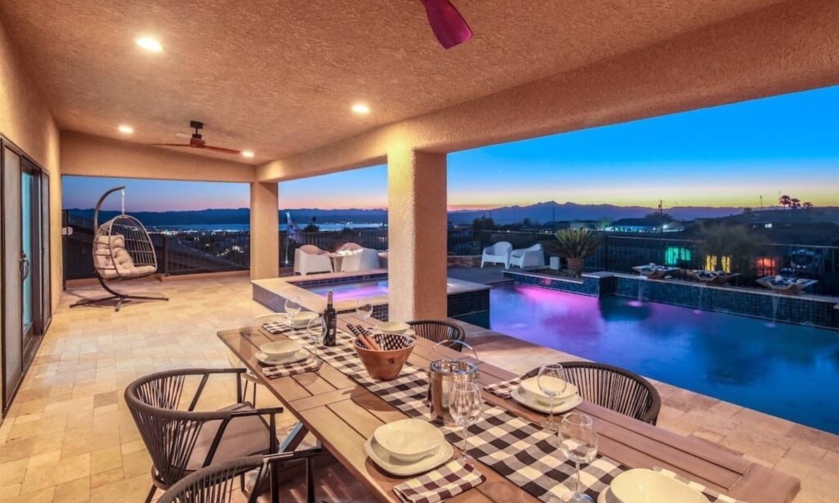 Lake Havasu City House | VIEWS! Luxury Home + Heated Pool, Spa & Fire Pit!