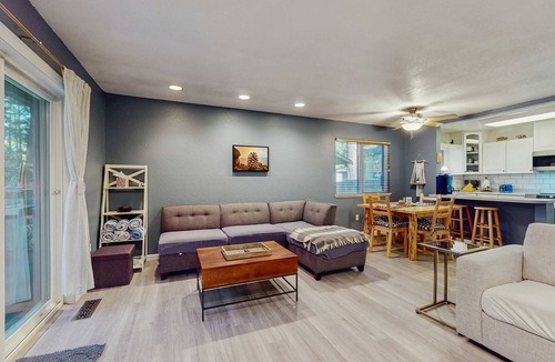 Tahoe Island House | Dog-Friendly Home with Hot Tub, Lovely Backyard Meadow, Walk to Shops & Restaurants