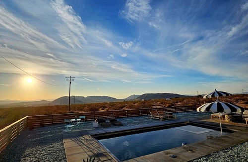 Landers House | Modern 1-bedroom studio with peaceful mountain views, firepit, pool and hot tub.