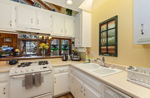 Big Bear Lake Cabin | Whispering Cottage by Destination Big Bear: Walk to Meadow Park & Lake from this Summit Lake Home! Pet Friendly! Fully Fenced Yard!
