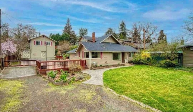 Bring everyone together while enjoying the privacy of three separate living spaces. This unique Medford retreat features a spacious main home, two private guest homes, a seasonal pool, hot tub, fully equipped kitchens, and room for the whole family.